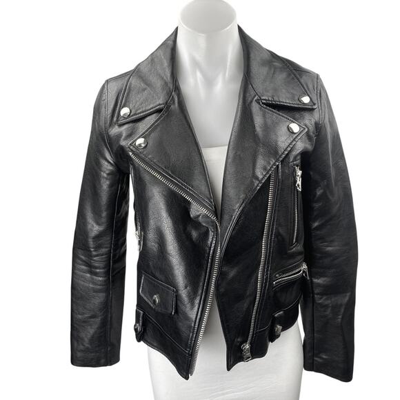 Sleek Chic Jackets & Blazers - Sleek Chic Black Faux Vegan Leather Asymmetric Zip Long Sleeve Moto Jacket Sz S